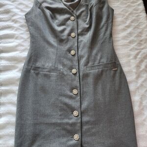 Guess Gray Midi Dress with Floral Buttons